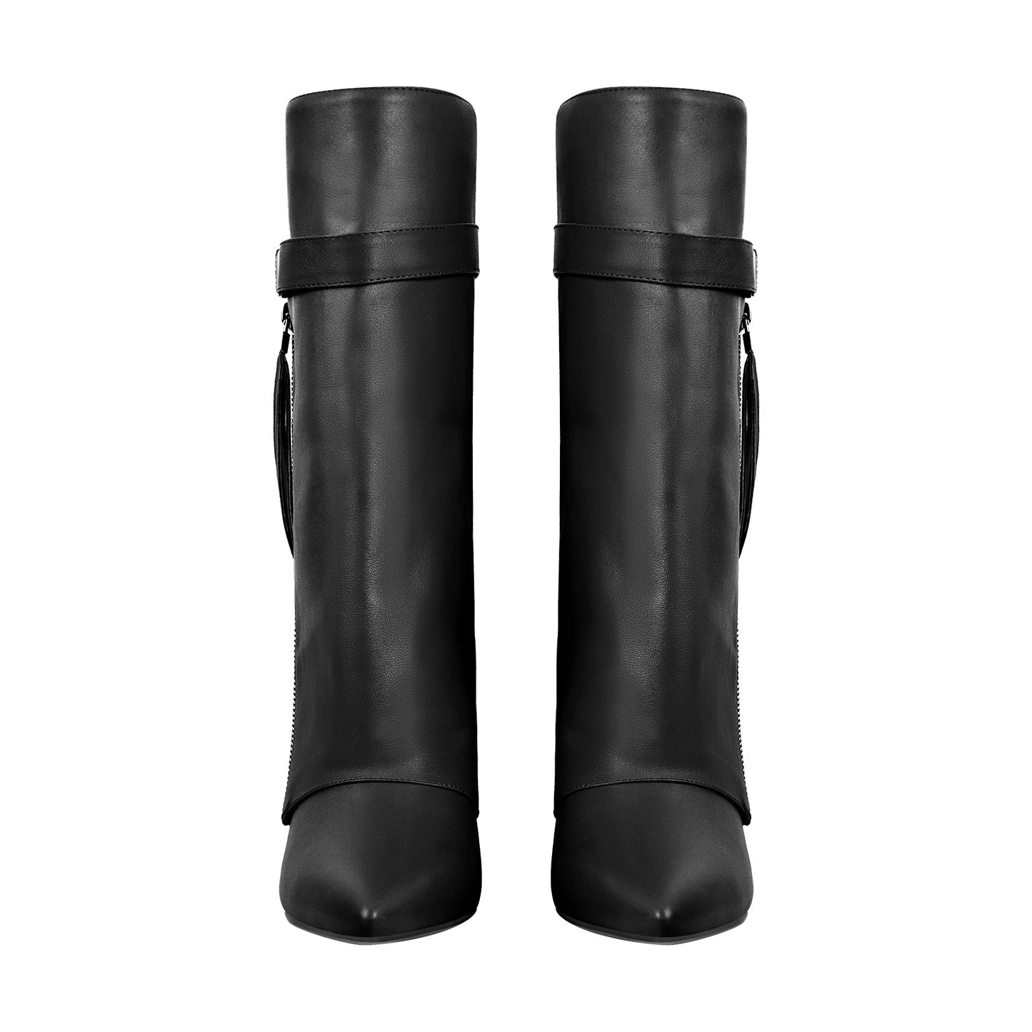 Pointed Toe Side Tassel Zipper Fold Over Boots - Onlymaker
