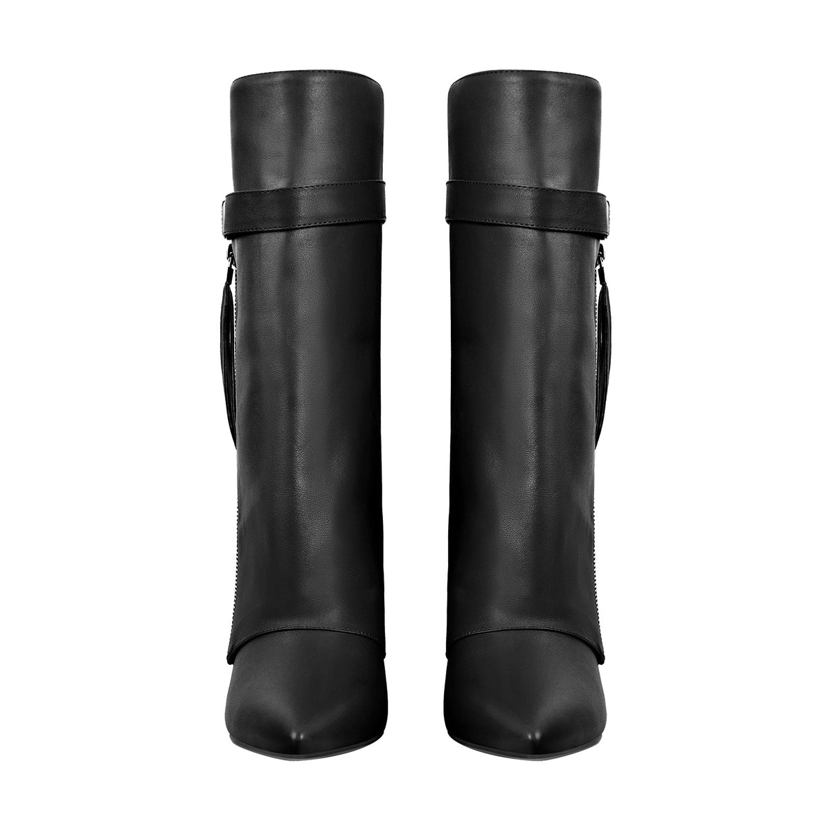 Pointed Toe Side Tassel Zipper Fold Over Boots - Onlymaker