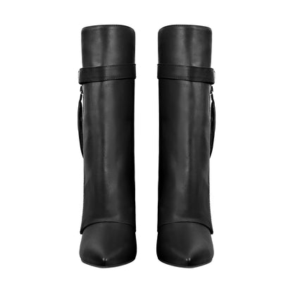Pointed Toe Side Tassel Zipper Fold Over Boots - Onlymaker