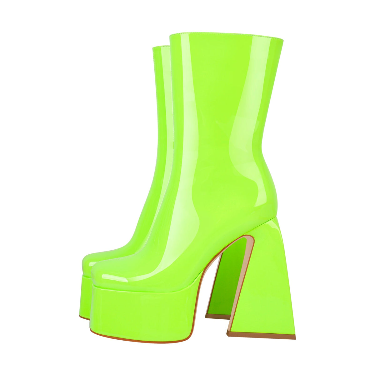 Fluorescent Green Platform Mid-Calf Chunky Boots - Onlymaker
