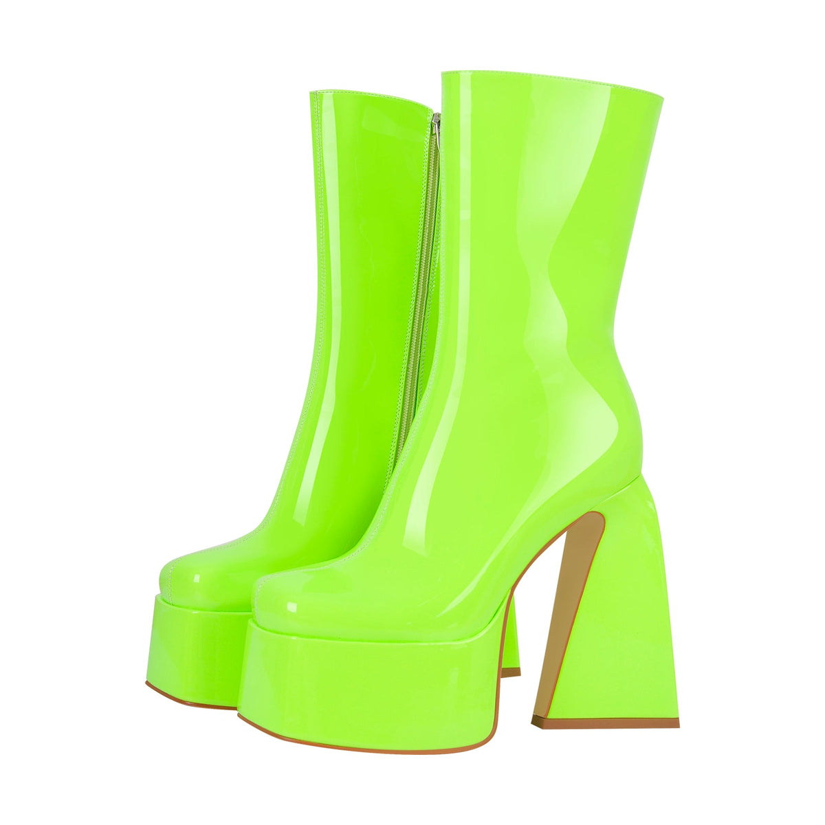 Fluorescent Green Platform Mid-Calf Chunky Boots - Onlymaker