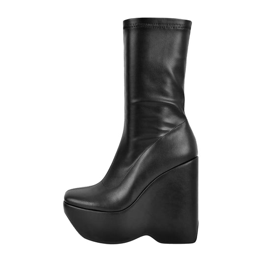 Black Platform Zip Up Mid-Calf Boots - Onlymaker