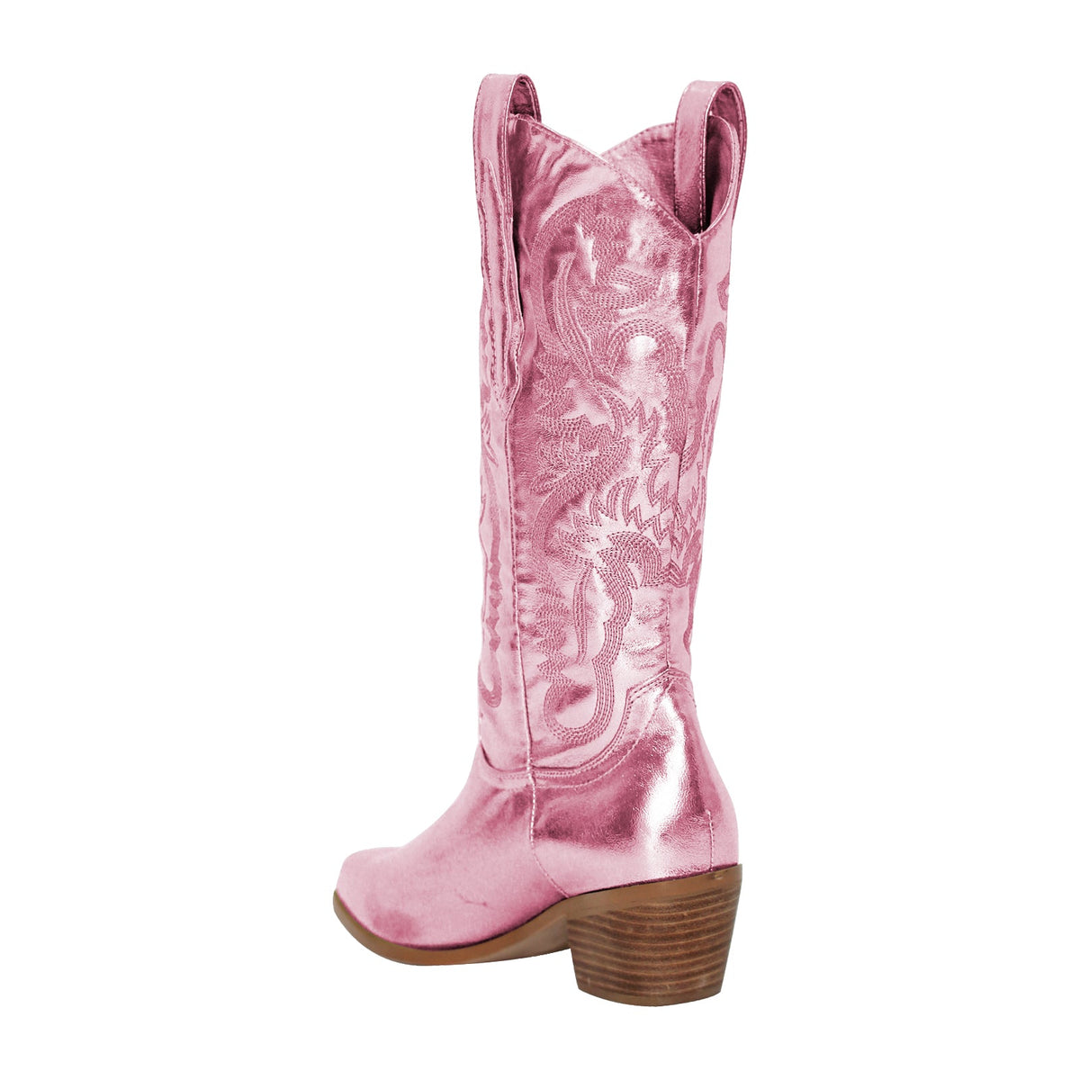 Pink Embroidered Mid-Calf Western Boots - Onlymaker
