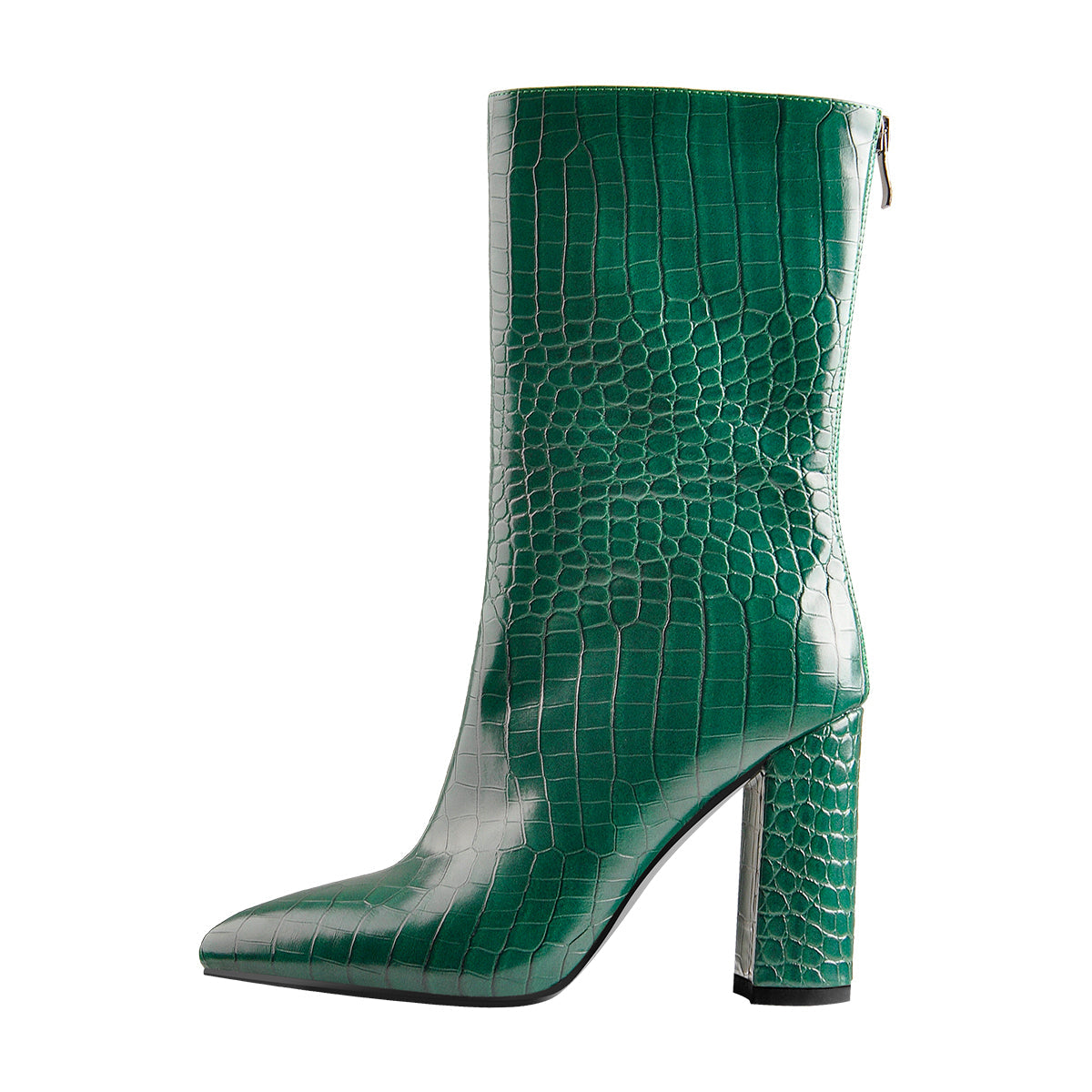 Pointed Toe Stone Pattern Chunky High Heels Darkseagreen Ankle Boots - Onlymaker