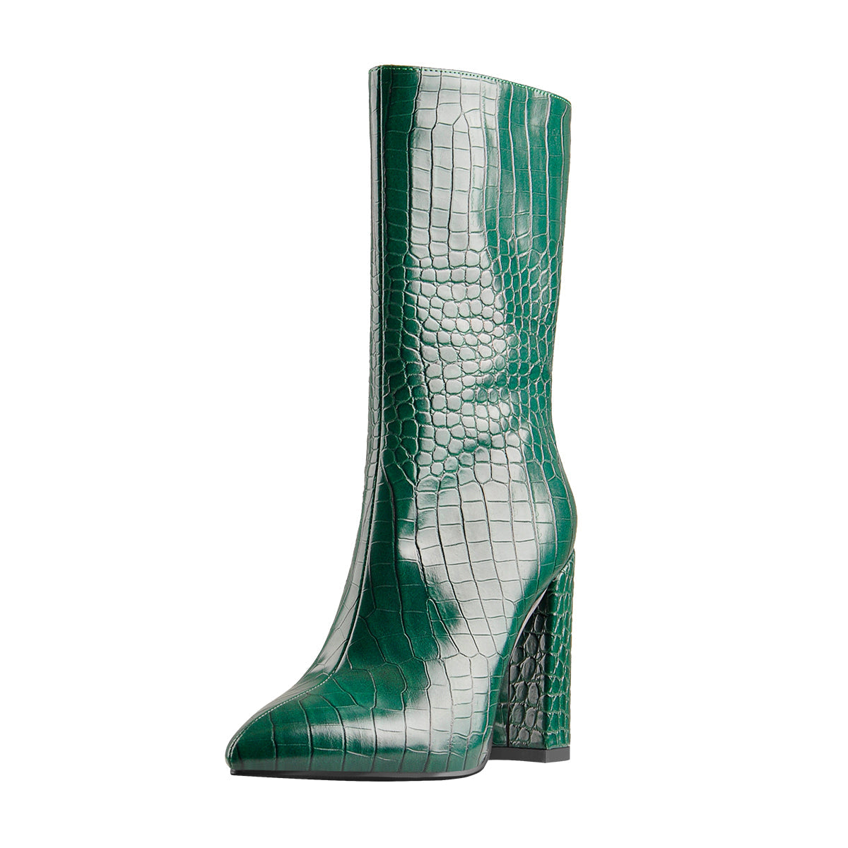 Pointed Toe Stone Pattern Chunky High Heels Darkseagreen Ankle Boots - Onlymaker
