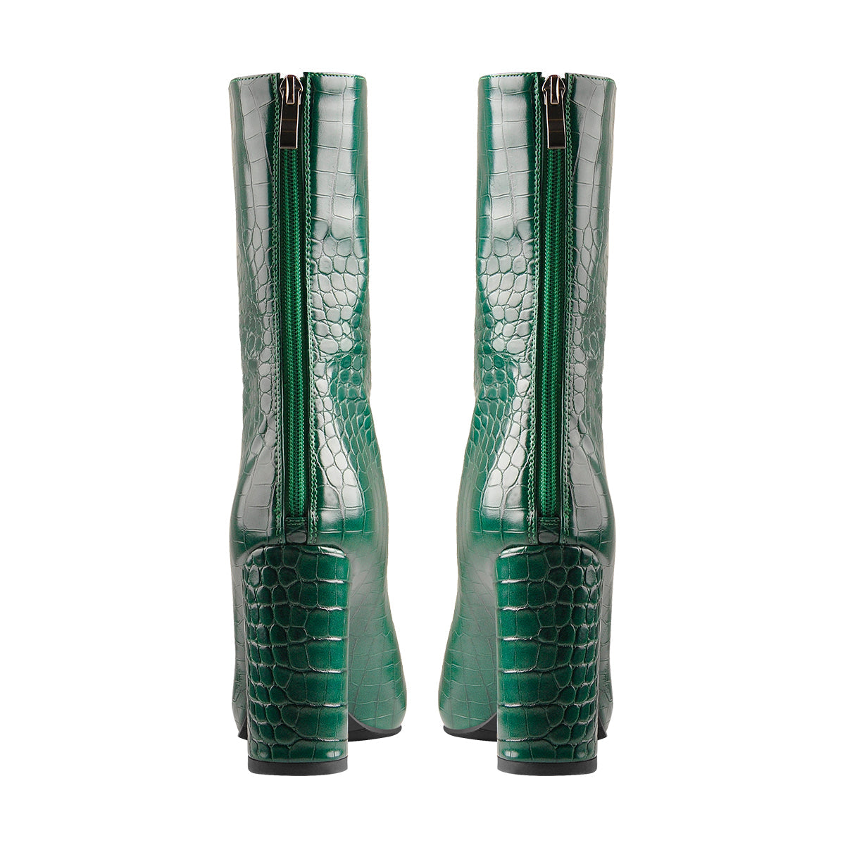 Pointed Toe Stone Pattern Chunky High Heels Darkseagreen Ankle Boots - Onlymaker