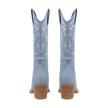 Embroidery Mid-Calf Cowboy Boots - Onlymaker