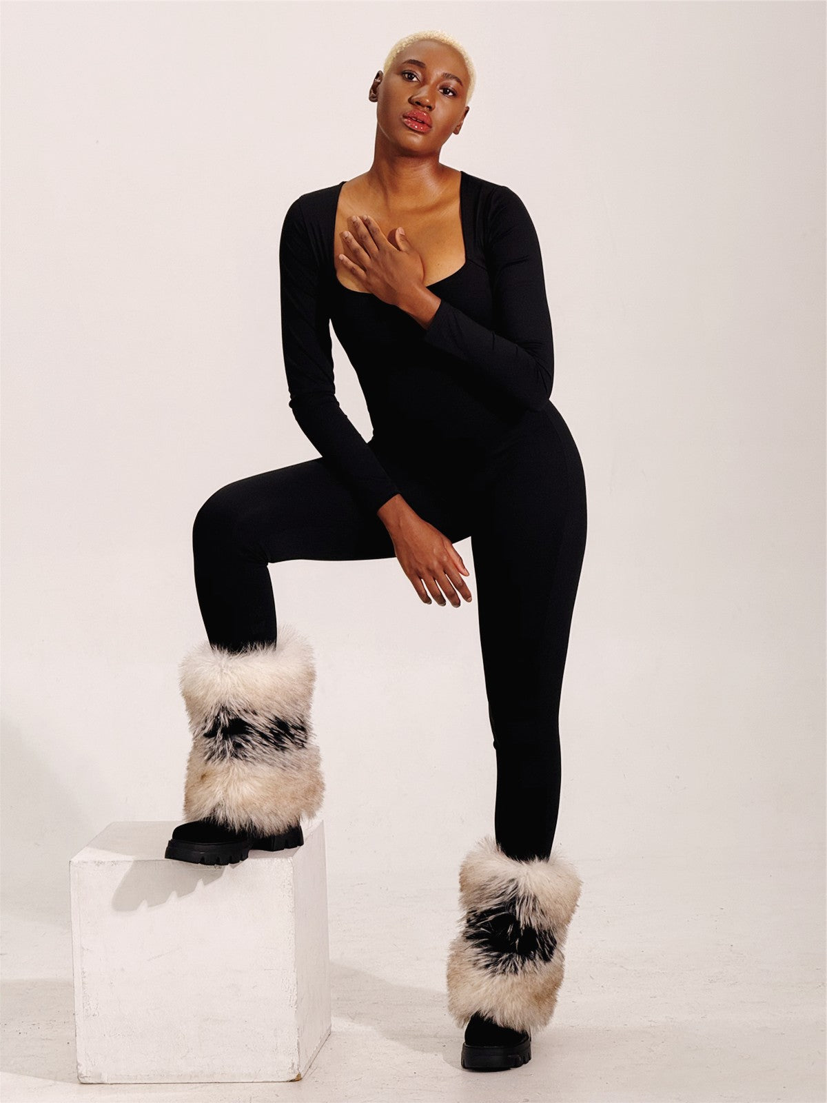 Fur Round Toe Platform Mid-Calf Boots - Onlymaker