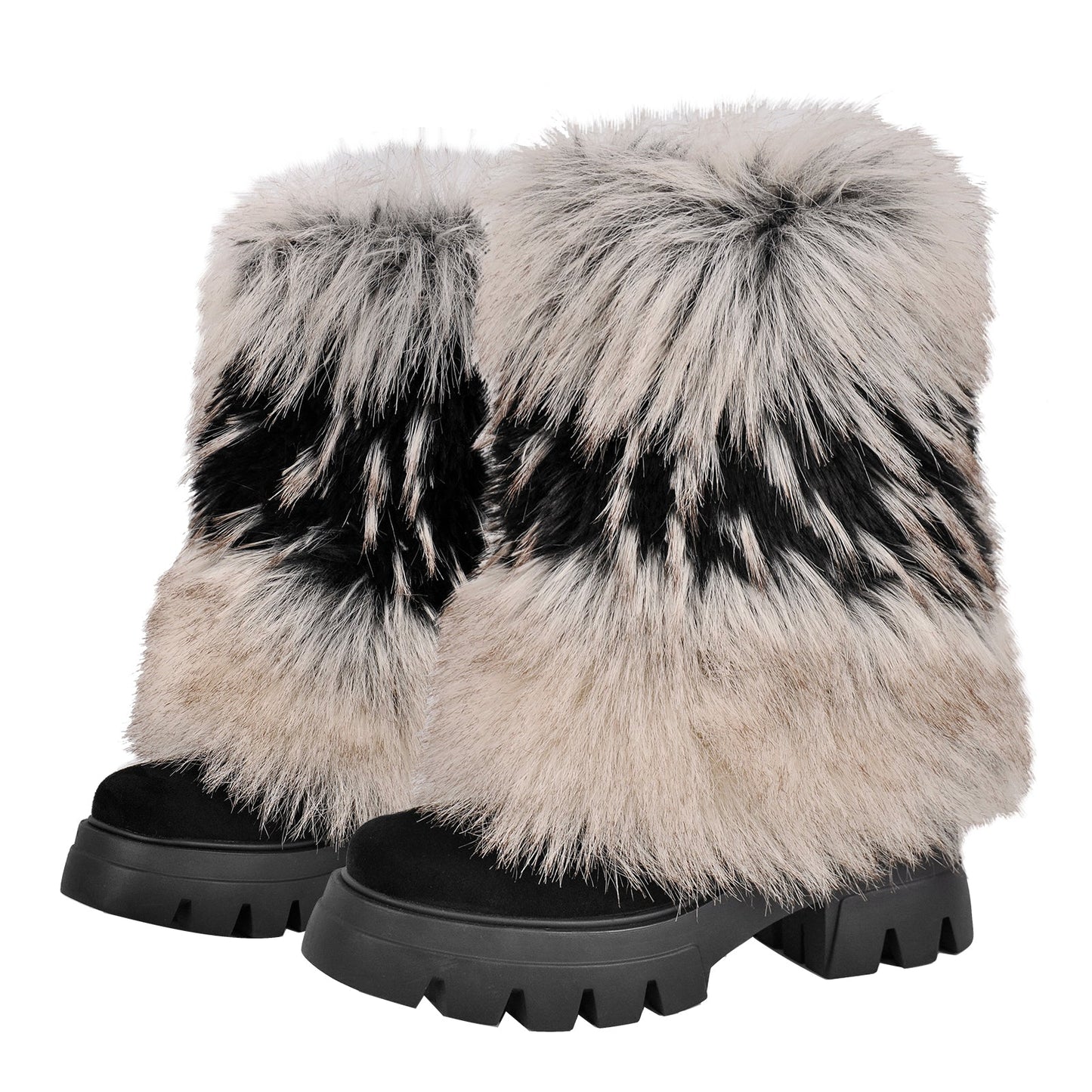 Fur Round Toe Platform Mid-Calf Boots - Onlymaker