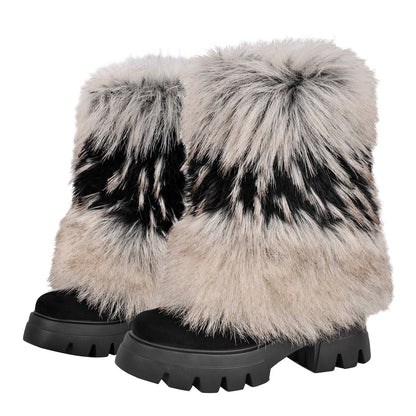 Fur Round Toe Platform Mid-Calf Boots - Onlymaker