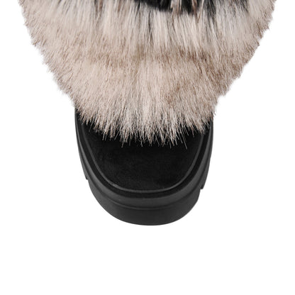 Fur Round Toe Platform Mid-Calf Boots - Onlymaker
