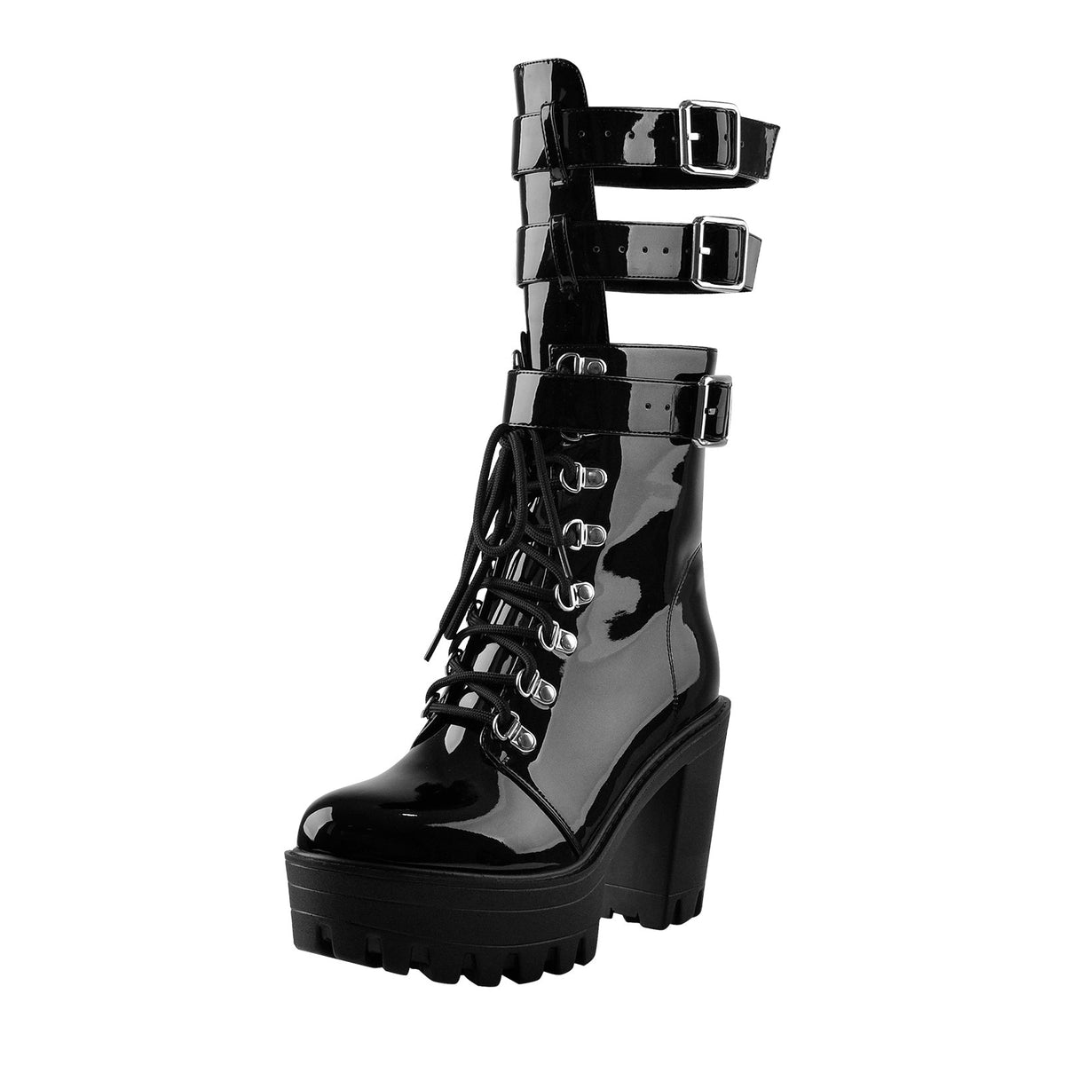 Holographic Platform Chunky Heels Boots - Onlymaker