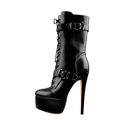 Punk Buckle Strap Platform High Heels Ankle Boots - Onlymaker