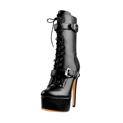 Punk Buckle Strap Platform High Heels Ankle Boots - Onlymaker