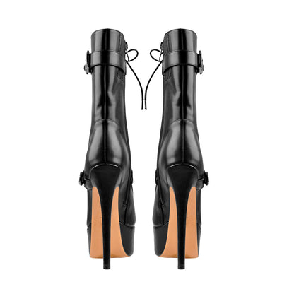 Punk Buckle Strap Platform High Heels Ankle Boots - Onlymaker