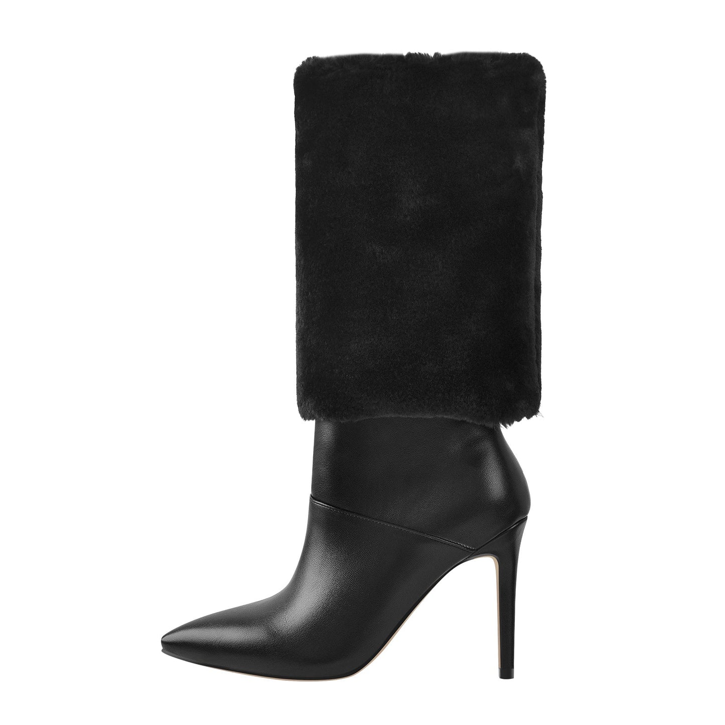 Downy White Black Pointed Toe High Heel Stiletto Boots - Onlymaker