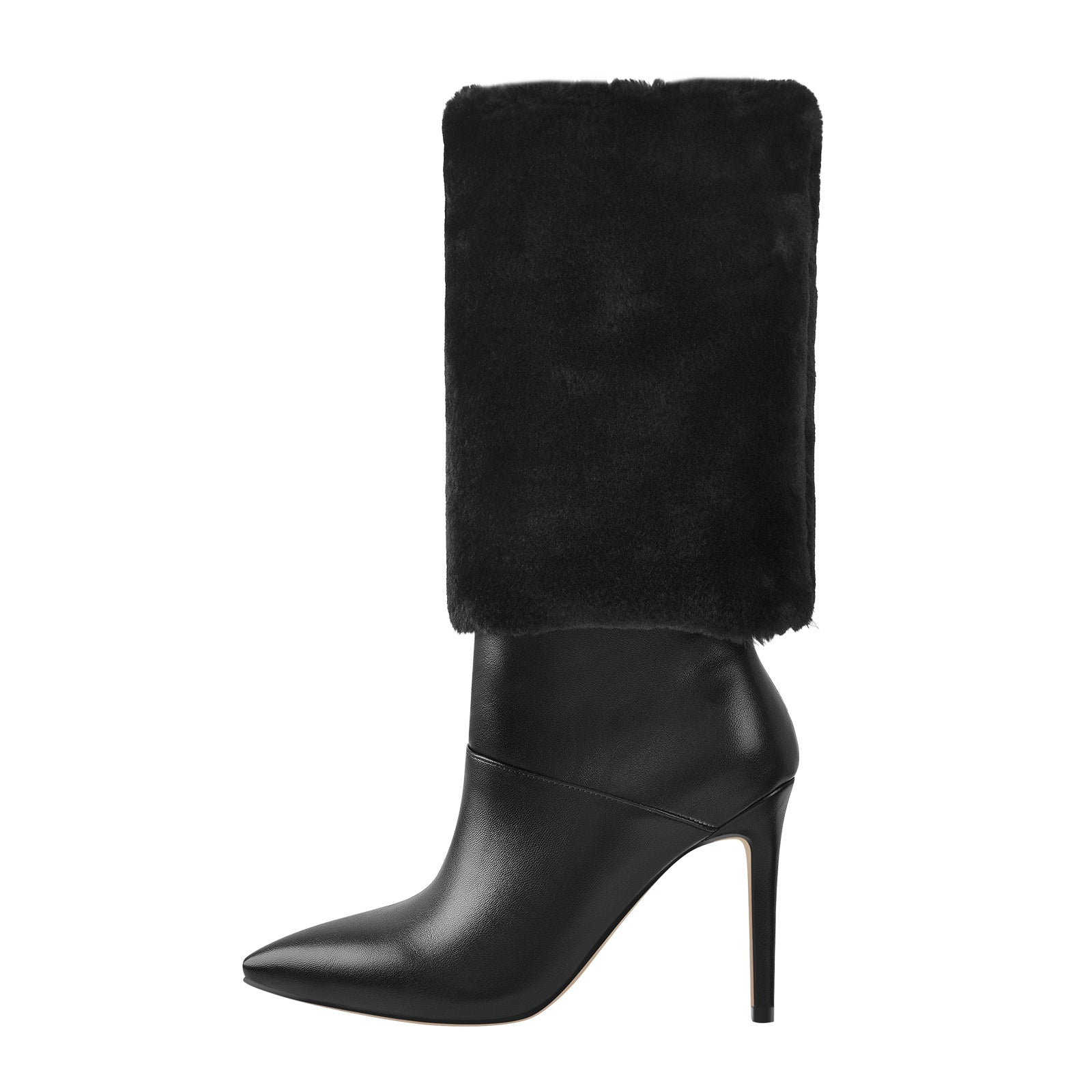 Downy White Black Pointed Toe High Heel Stiletto Boots - Onlymaker