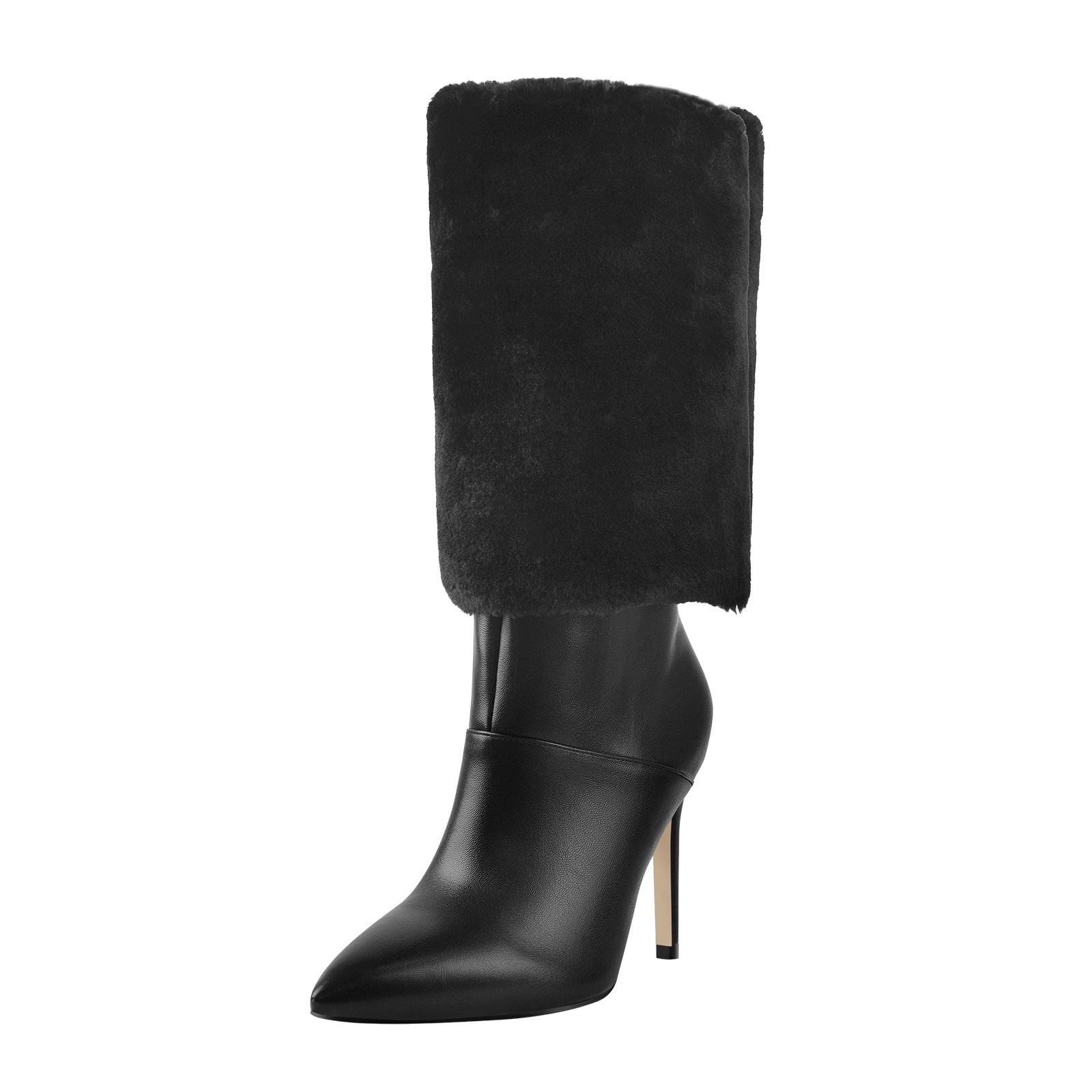 Downy White Black Pointed Toe High Heel Stiletto Boots - Onlymaker