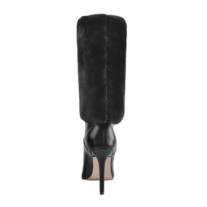 Downy White Black Pointed Toe High Heel Stiletto Boots - Onlymaker