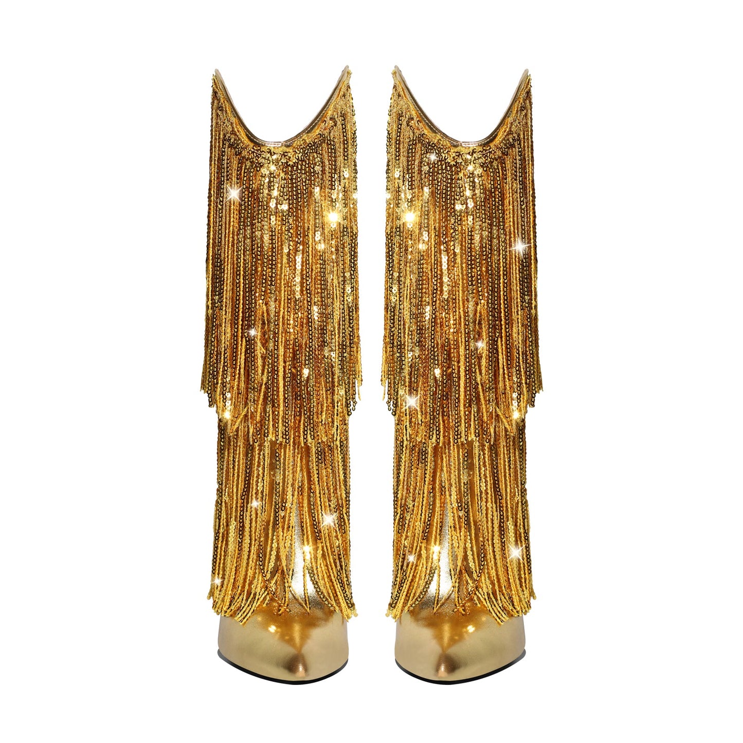 Pointed Toe Stilettos Sequin Fringe Boots - Onlymaker
