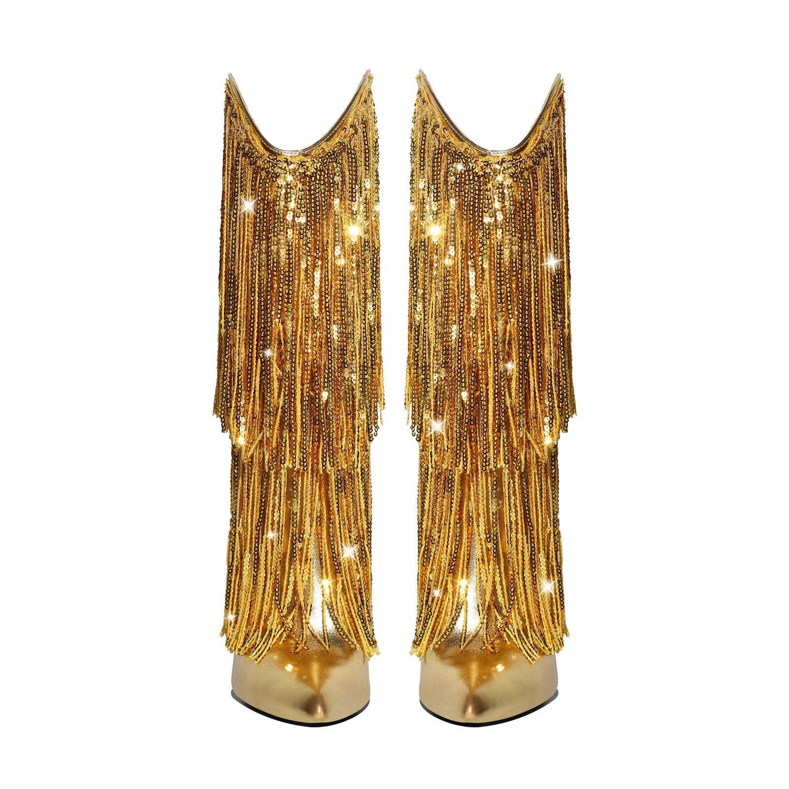 Pointed Toe Stilettos Sequin Fringe Boots - Onlymaker