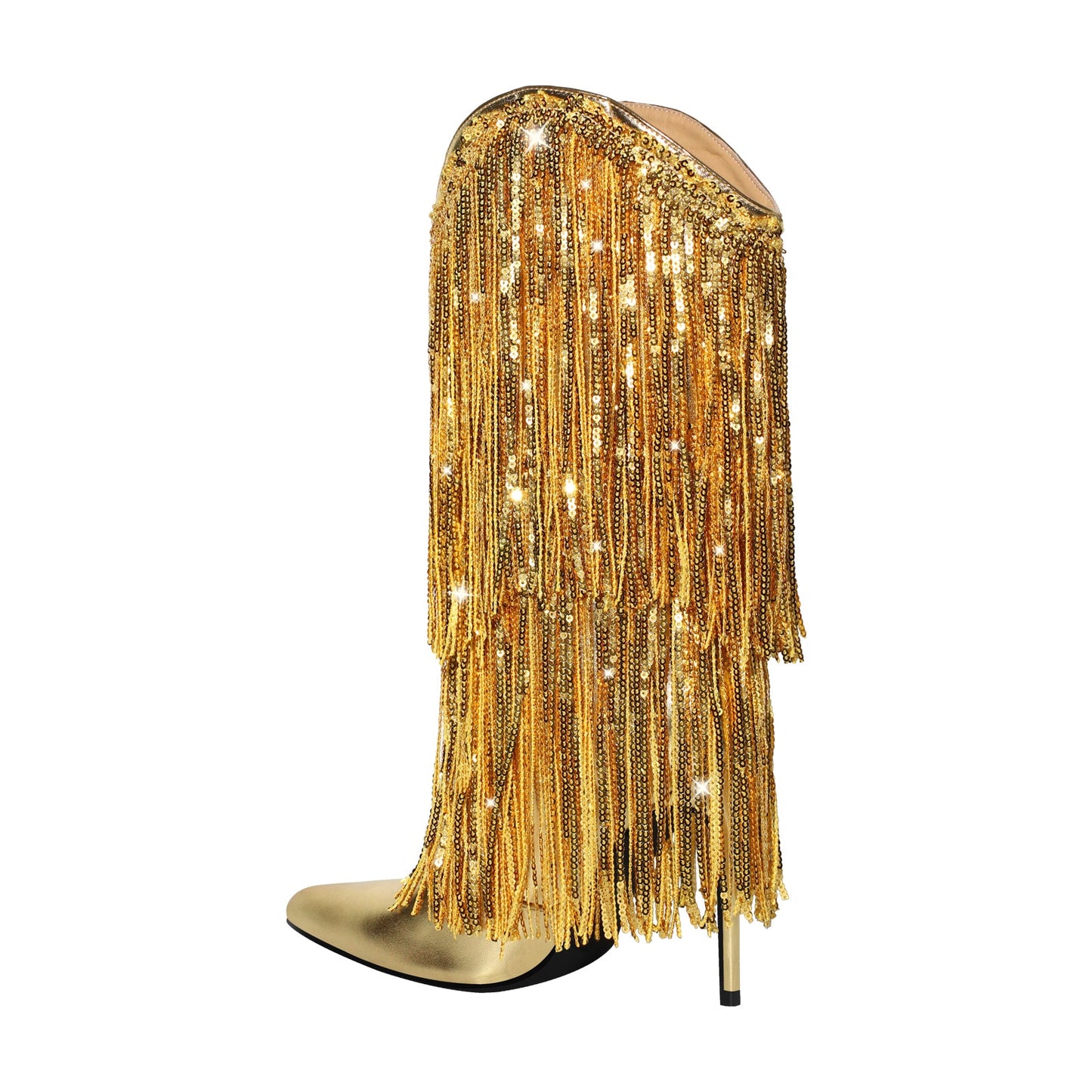 Pointed Toe Stilettos Sequin Fringe Boots - Onlymaker