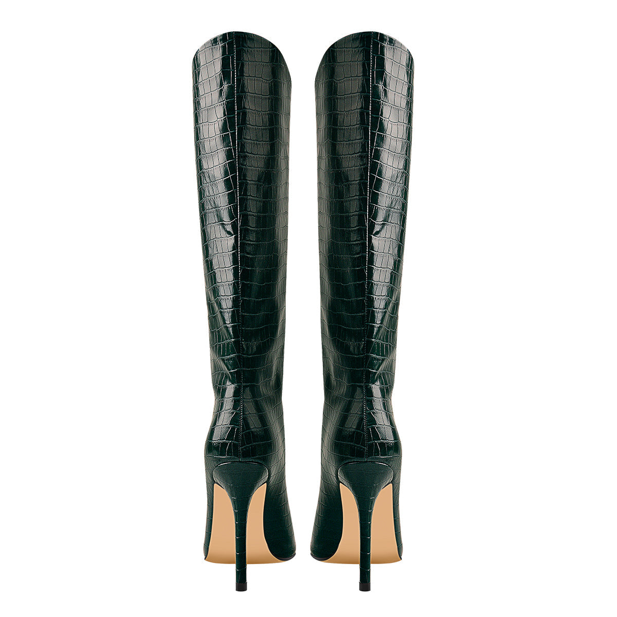 Green Stone Pattern High Heel Mid-Calf Boots - Onlymaker