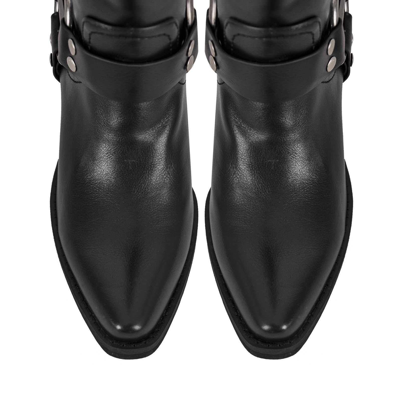 Pointed Toe Chunky Heel Buckle Strap Mid-Calf Western Boots - Onlymaker