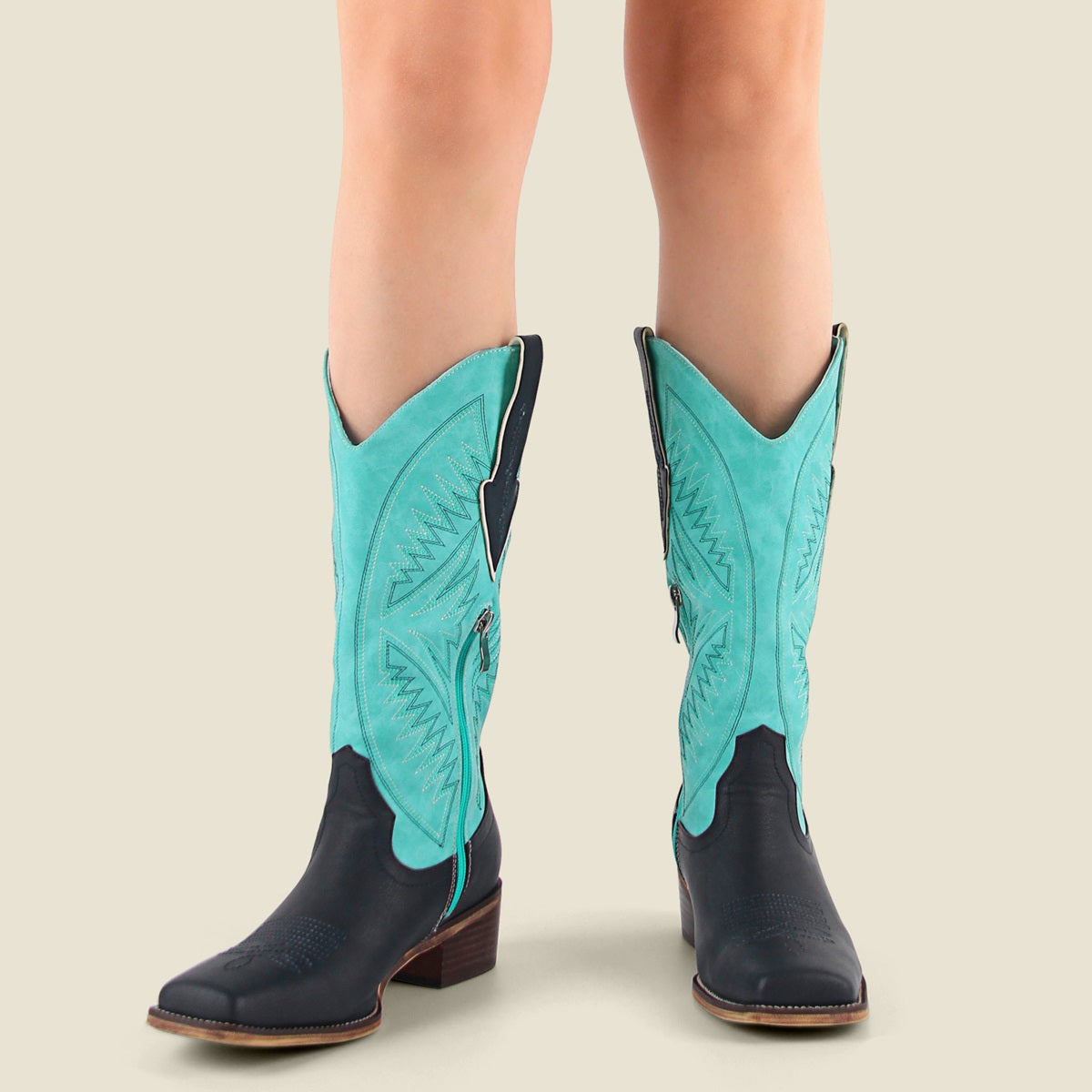 Embroidery Square Toe Split Joint Mid-Calf Western Boots - Onlymaker