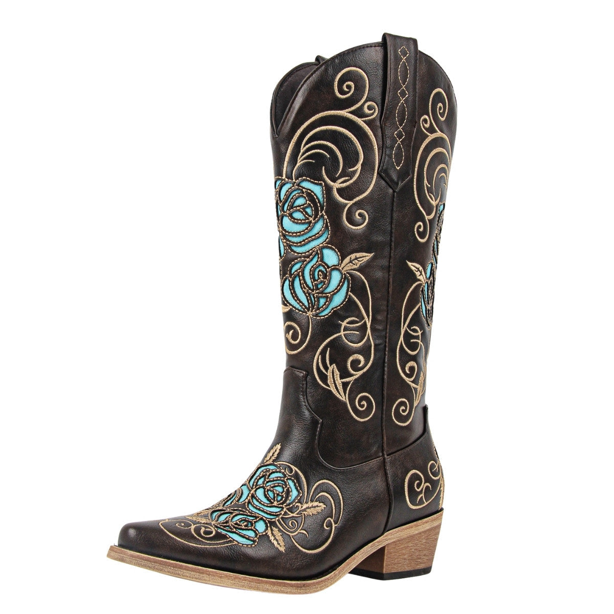 Floral Embroidery Mid-Calf Western Boots - Onlymaker
