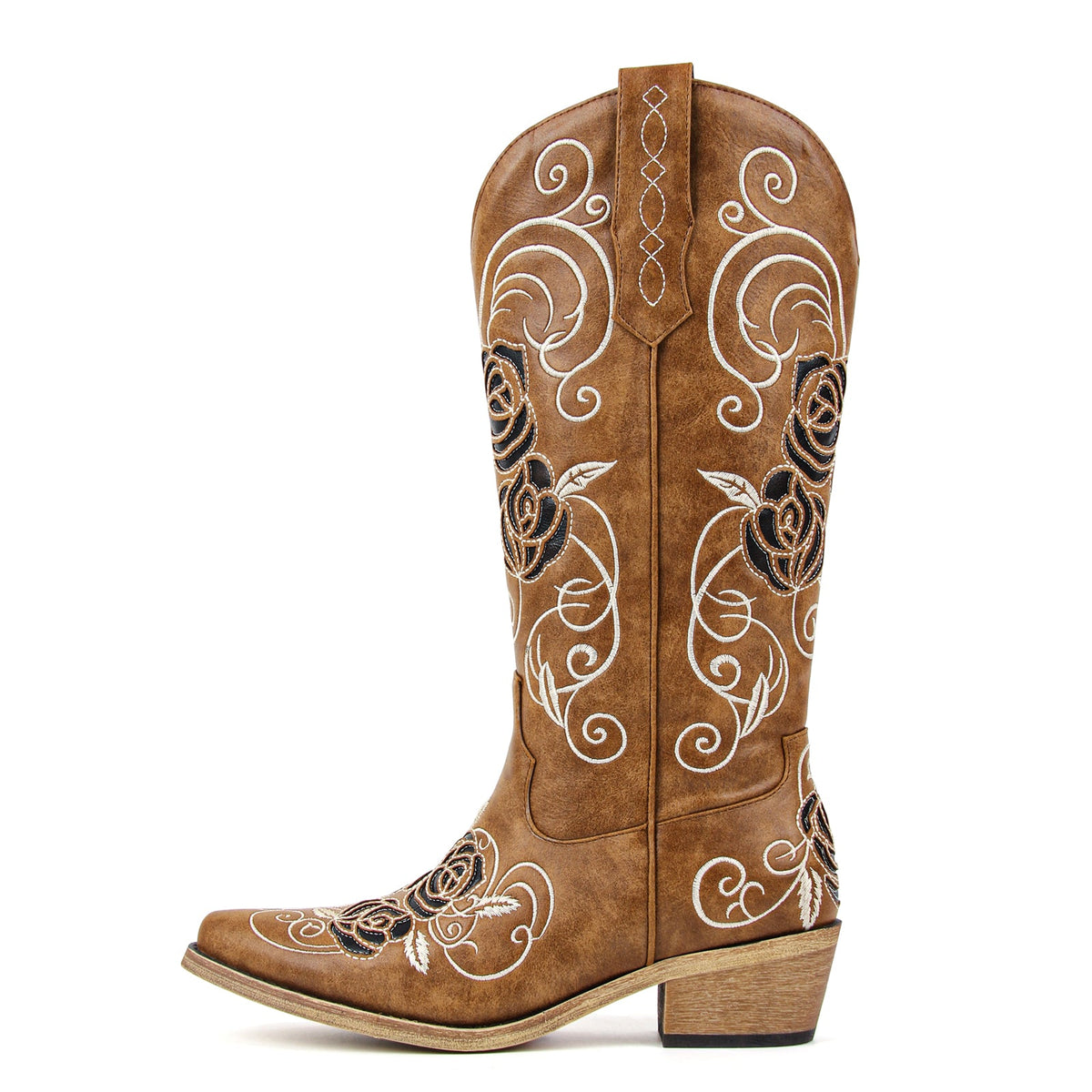 Floral Embroidery Mid-Calf Western Boots - Onlymaker