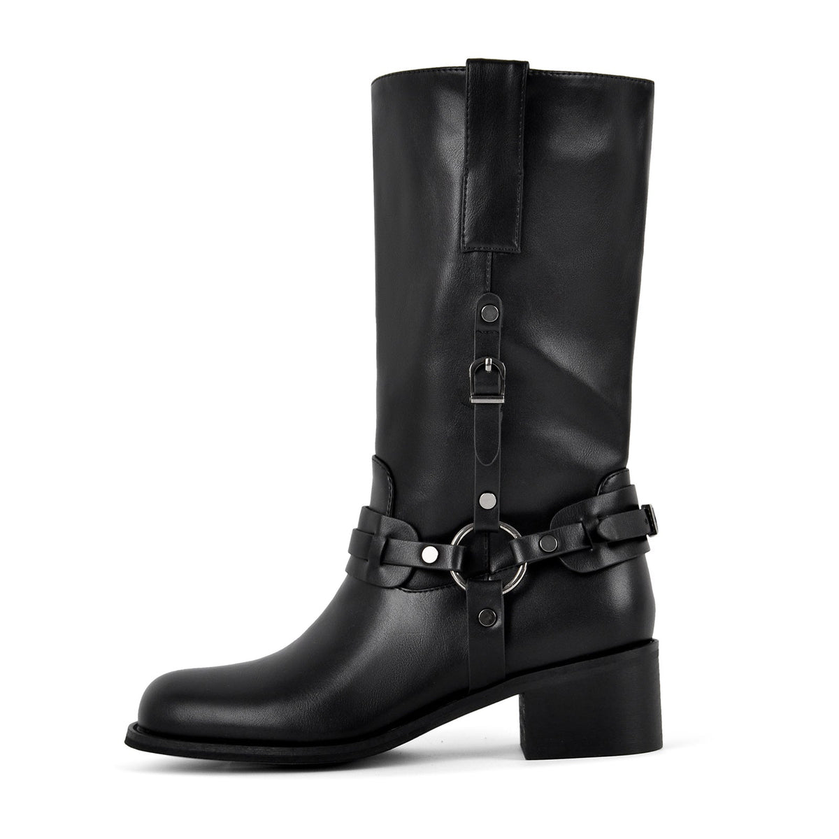 Square Toe Buckle Strap Mid-Calf Boots - Onlymaker
