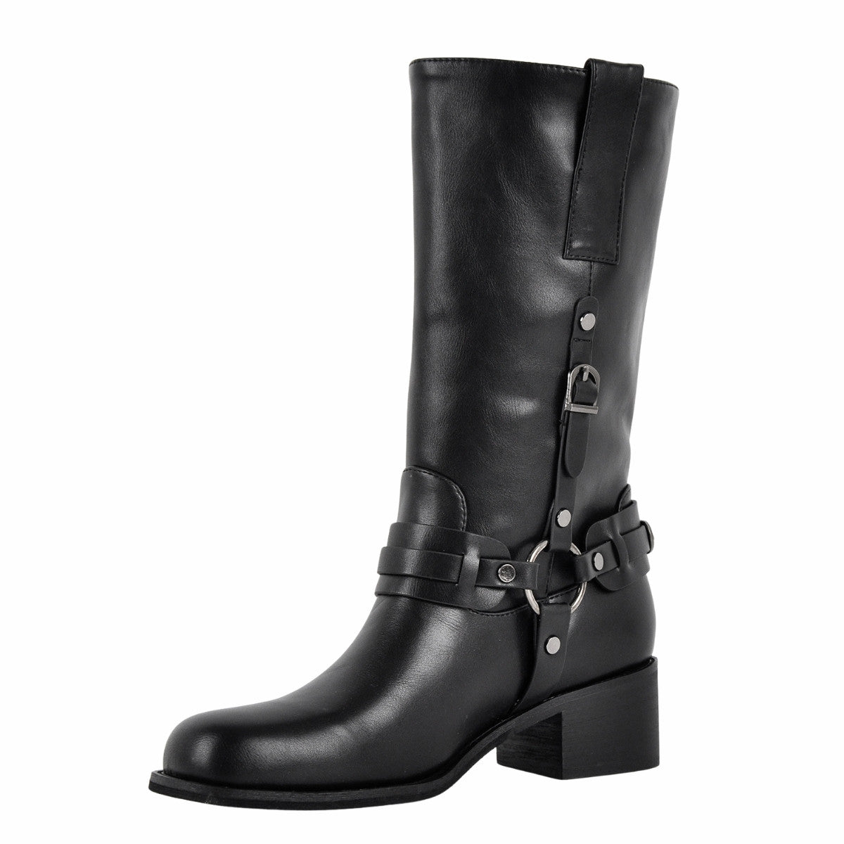 Square Toe Buckle Strap Mid-Calf Boots - Onlymaker