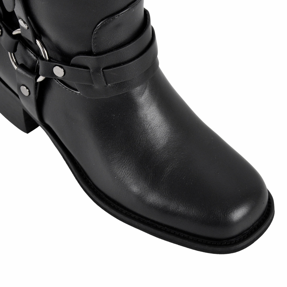 Square Toe Buckle Strap Mid-Calf Boots - Onlymaker