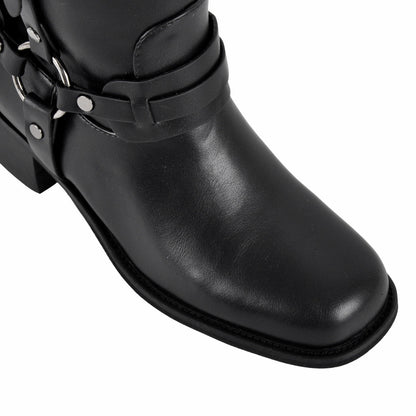 Square Toe Buckle Strap Mid-Calf Boots - Onlymaker