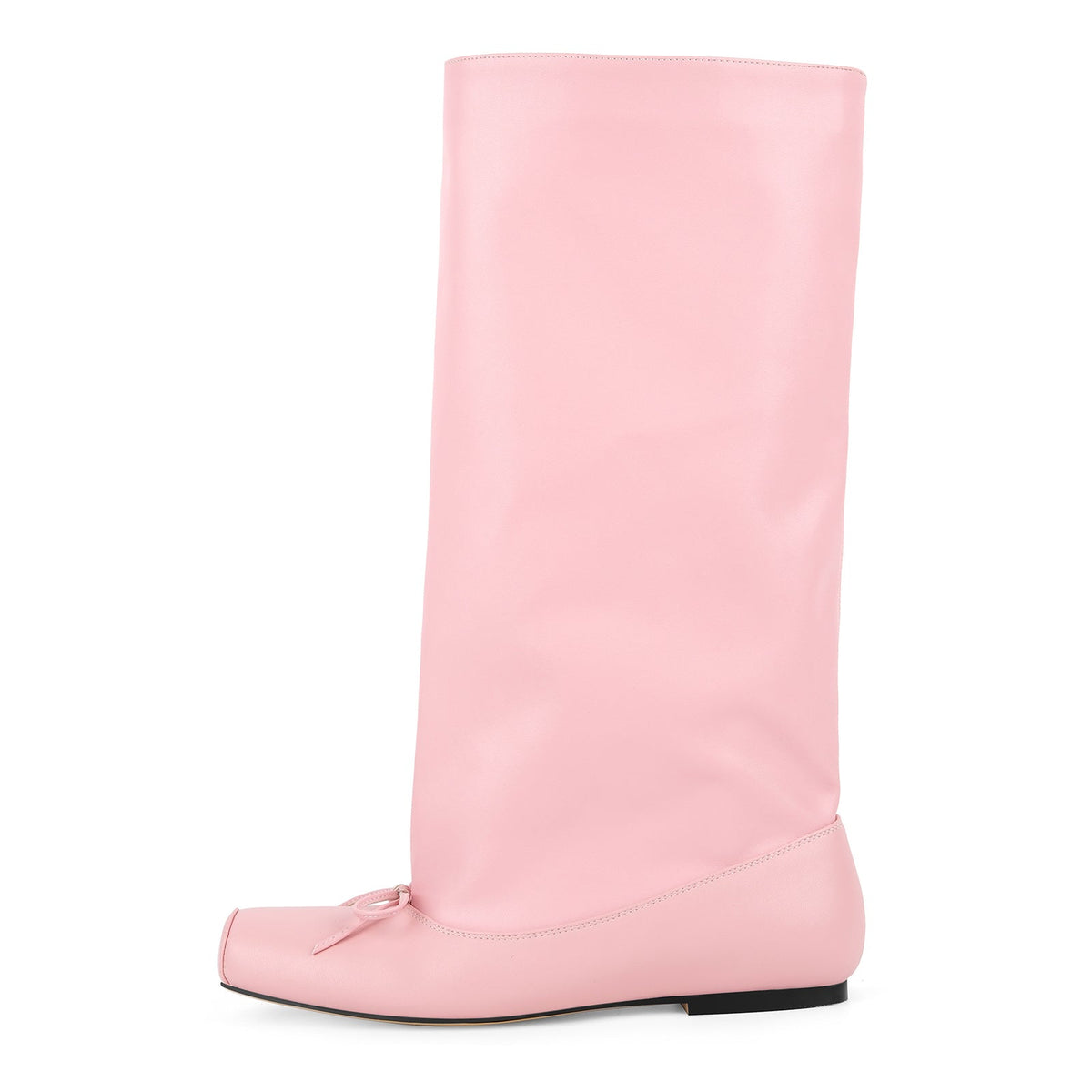 Square Toe Bow Flat Mid-Calf Boots - Onlymaker