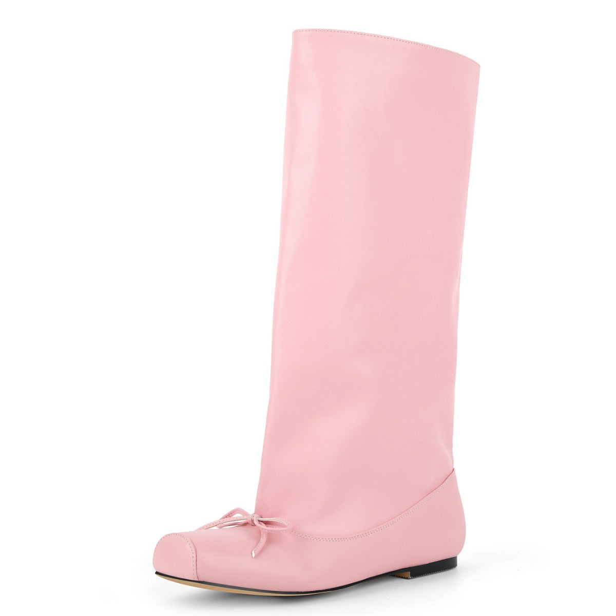 Square Toe Bow Flat Mid-Calf Boots - Onlymaker