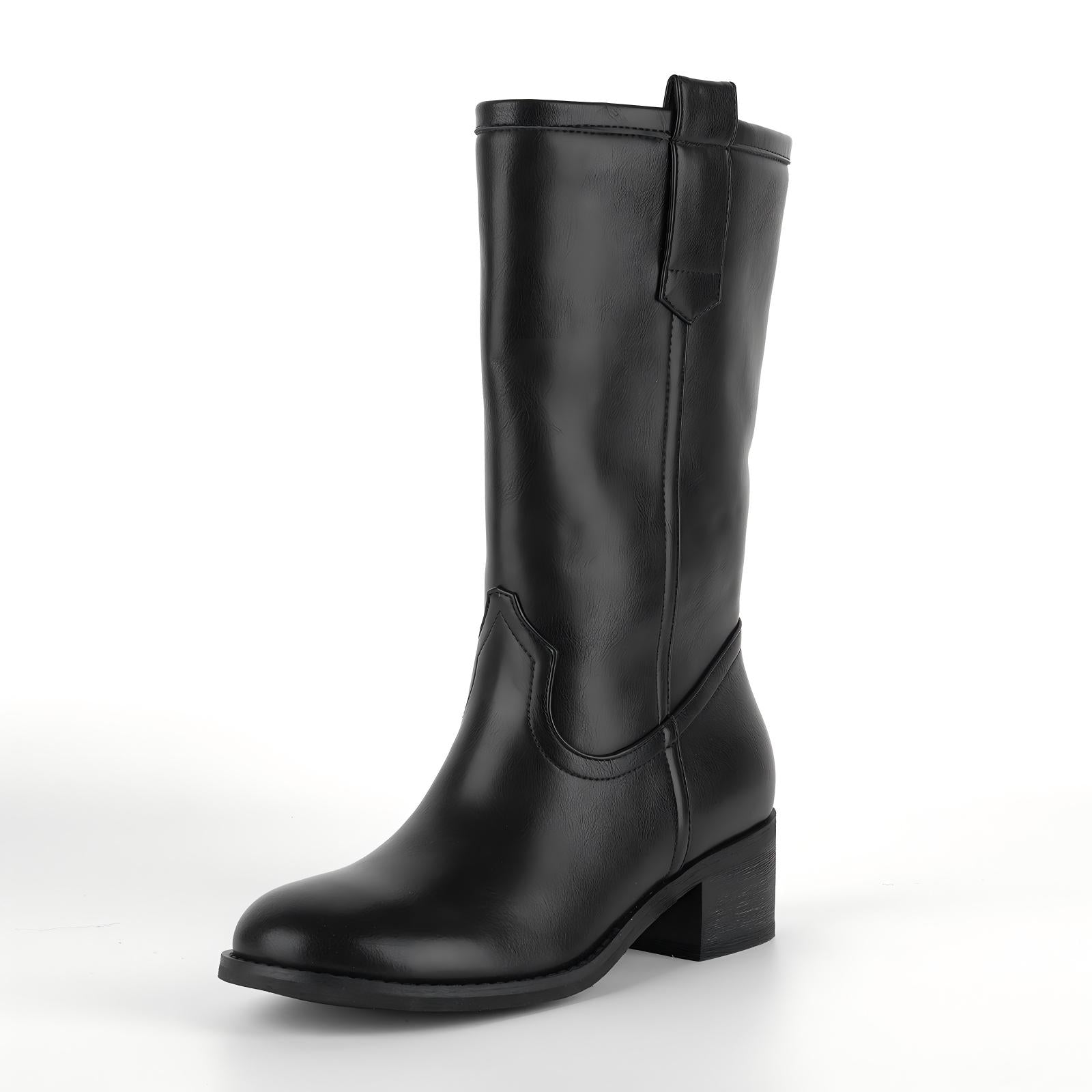 Round Toe Chunky Heel Mid-Calf Boots - Onlymaker
