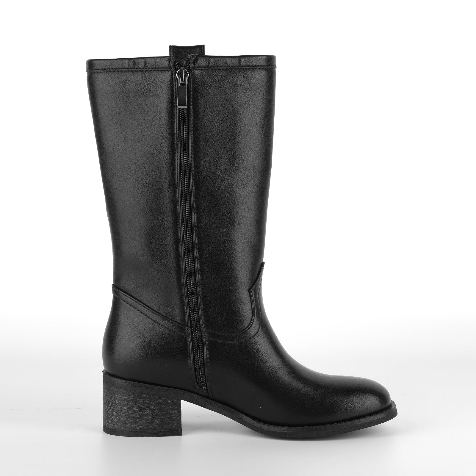 Round Toe Chunky Heel Mid-Calf Boots - Onlymaker