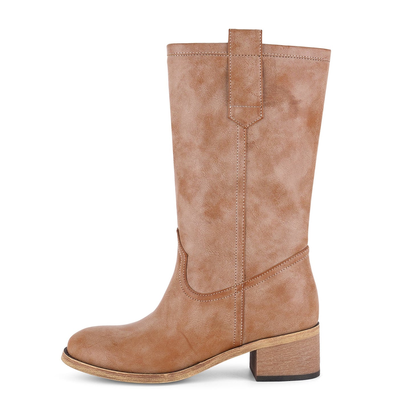 Round Toe Chunky Heel Mid-Calf Boots - Onlymaker