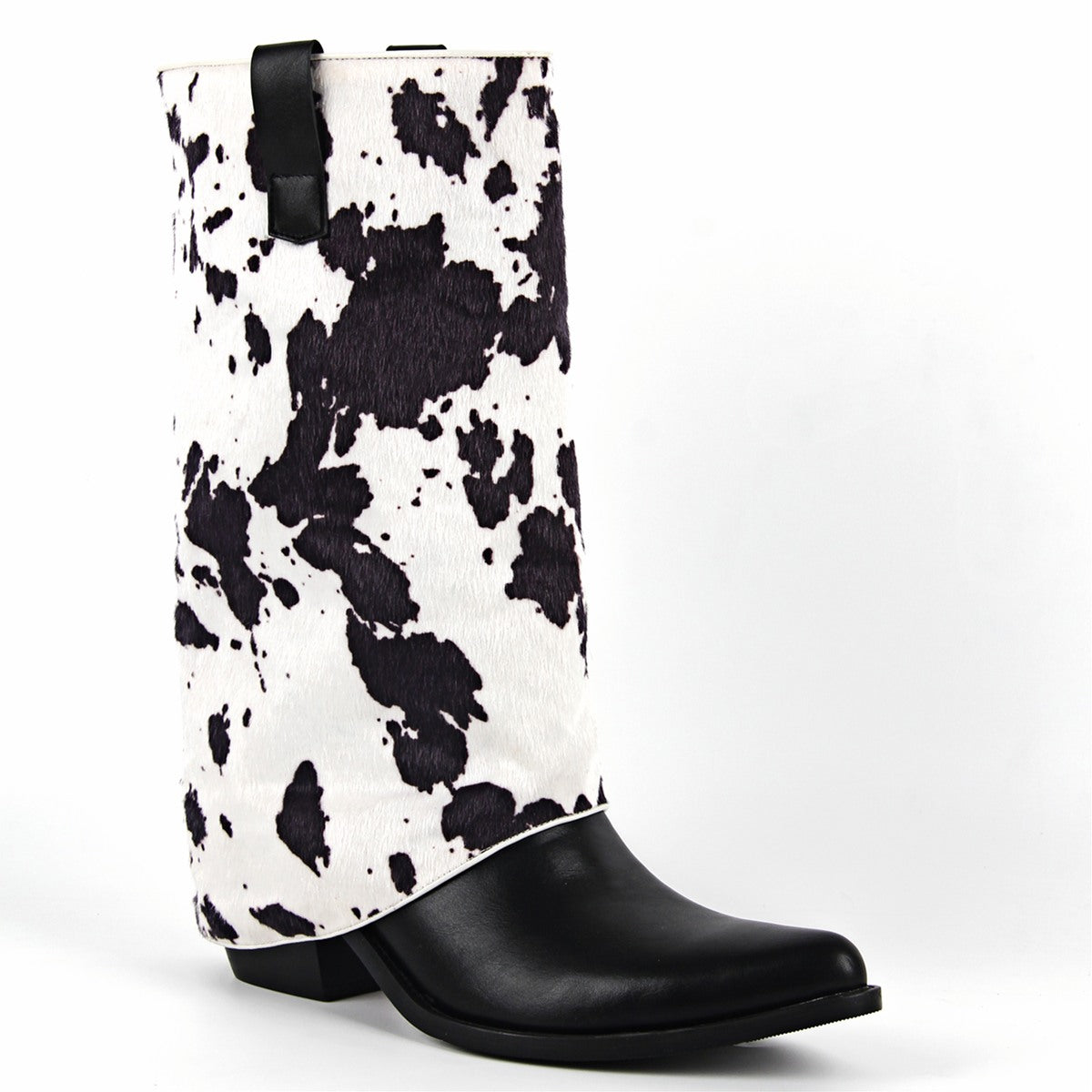 Pointed Toe Cowhide Fold Over Mid-Calf Boots - Onlymaker
