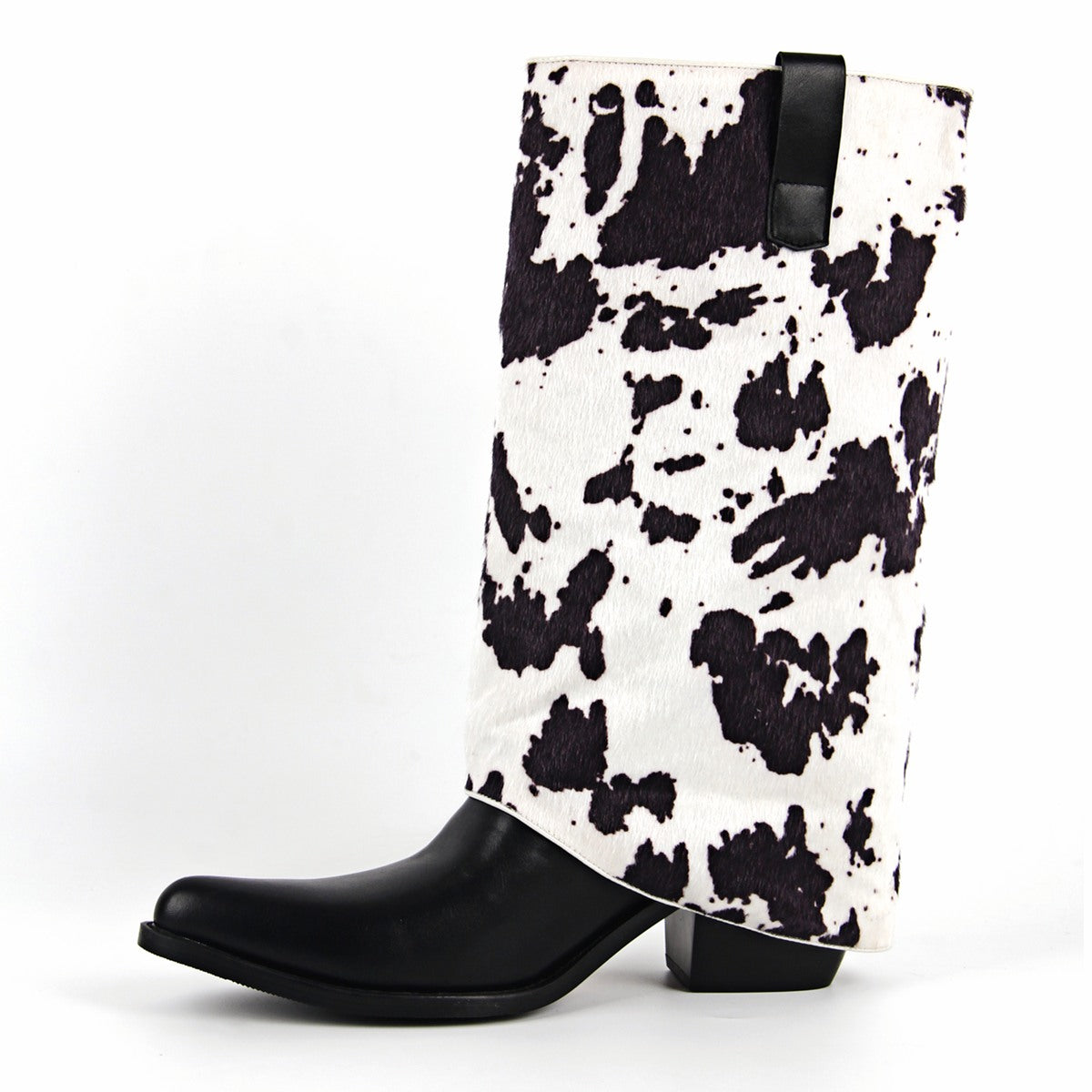 Pointed Toe Cowhide Fold Over Mid-Calf Boots - Onlymaker
