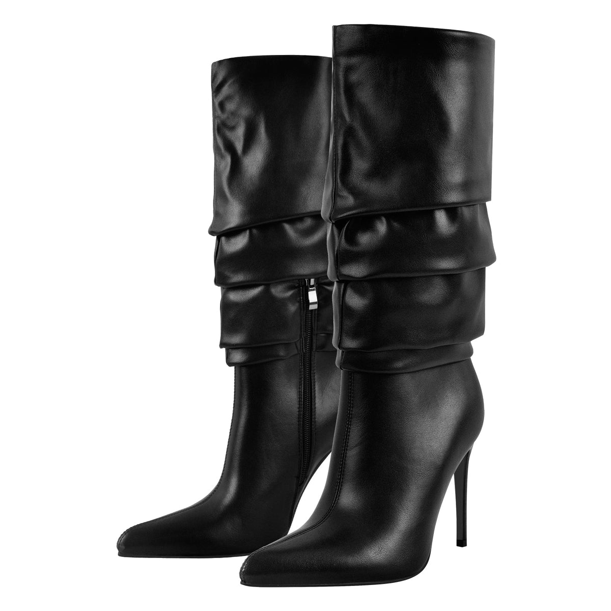 Pointed Toe Pleated Stiletto Mid-Calf Boots - Onlymaker