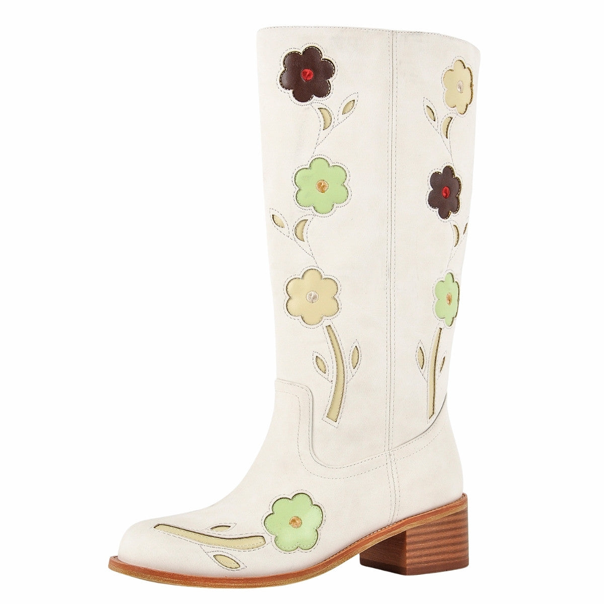Square Toe Flower Embroidery Mid-Calf Boots - Onlymaker