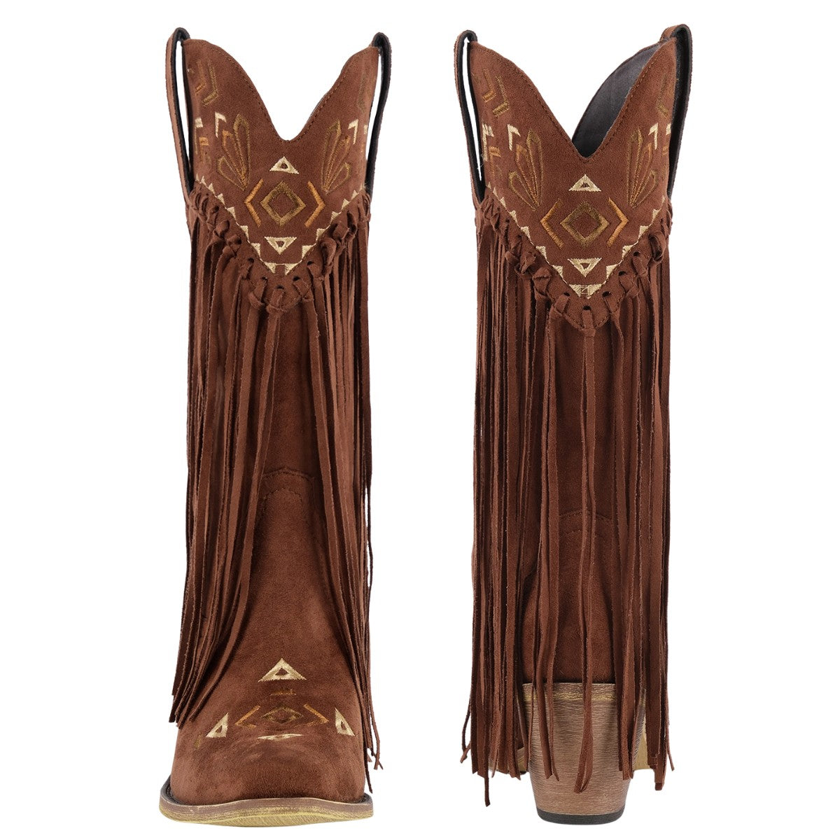 Suede Fringe Embroidery Mid-Calf Western Boots - Onlymaker