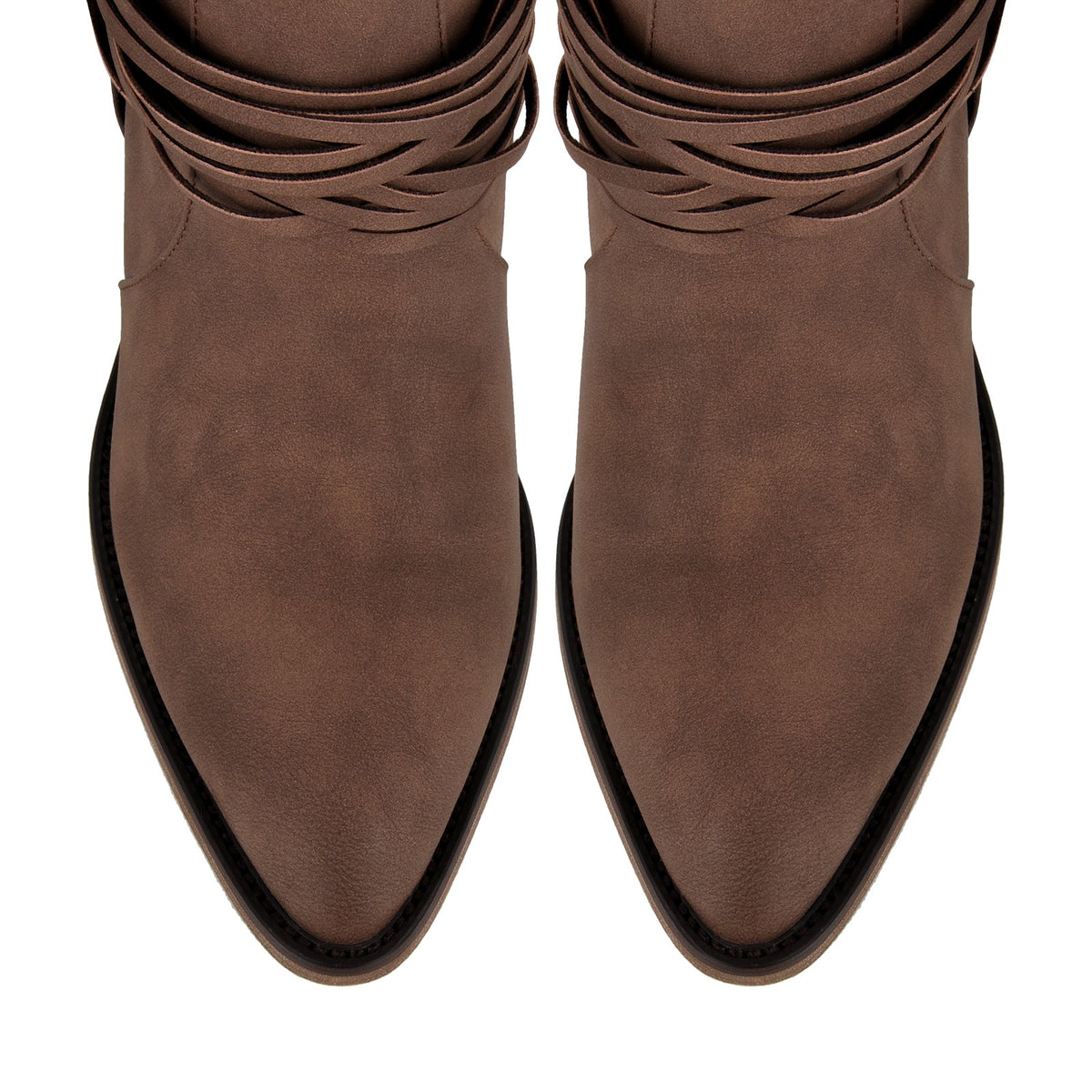Ruched Buckle Strap Mid-Calf Western Boots - Onlymaker