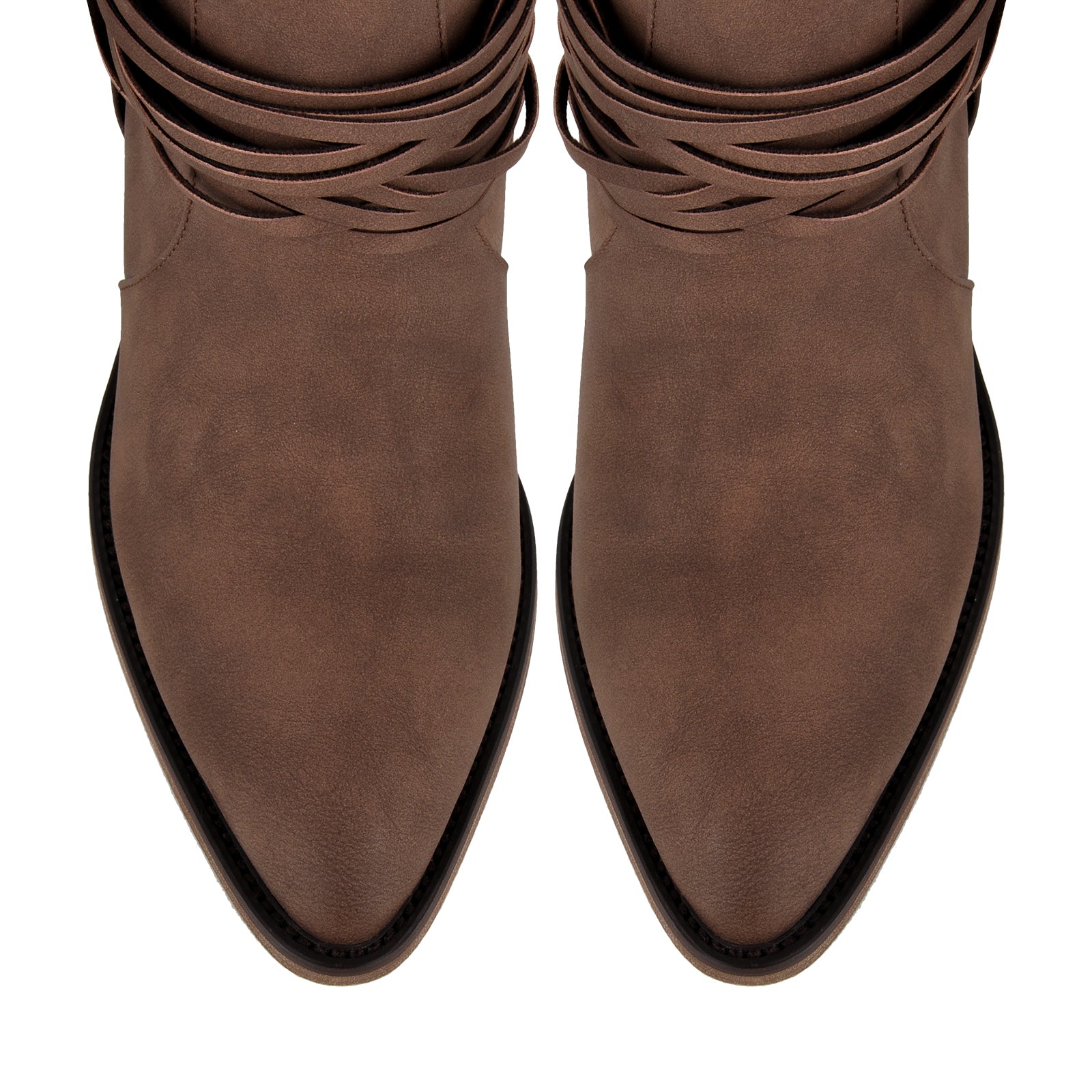 Ruched Buckle Strap Mid-Calf Western Boots - Onlymaker