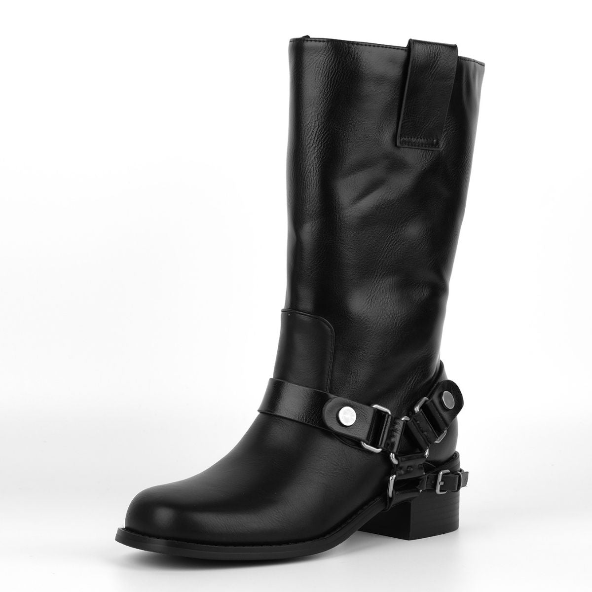 Buckle Strap Chunky Heel Mid-Calf Boots - Onlymaker