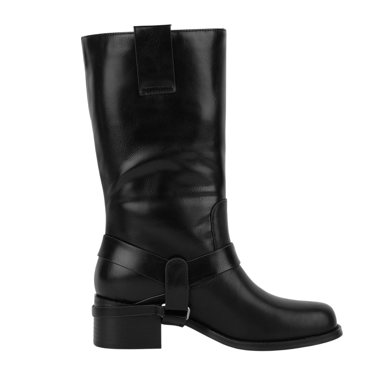 Buckle Strap Chunky Heel Mid-Calf Boots - Onlymaker