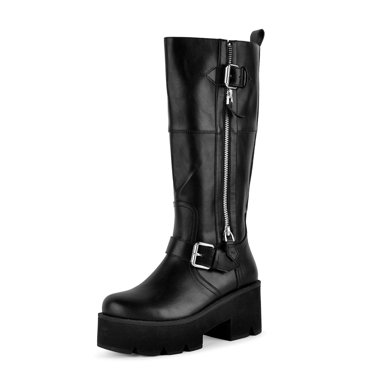Platform Buckle Strap Zipper Mid-Calf Boots - Onlymaker